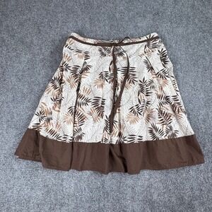 Mix Nouveau Skirt‎ L Brown Leaf Print Boho Y2K Cottage  Coastal Tropical Earthy